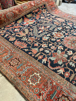 9' x 12'3 Antique Navy Blue Heriz #2650 / 9x12 navy antique rug - Blue Parakeet Rugs