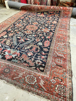 9' x 12'3 Antique Navy Blue Heriz #2650 / 9x12 navy antique rug - Blue Parakeet Rugs