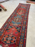 3'1 x 13'10 Antique Persian Runner #681 / 3x14 Vintage Runner - Blue Parakeet Rugs