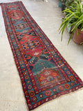 3'1 x 13'10 Antique Persian Runner #681 / 3x14 Vintage Runner - Blue Parakeet Rugs