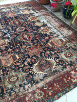7'9 x 11'2 Antique Persian Heriz Rug - Blue Parakeet Rugs