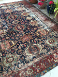 7'9 x 11'2 Antique Persian Heriz Rug - Blue Parakeet Rugs