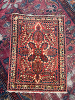 1'10 x 2'6 Antique floral Sarouk mat #2115 / 2x3 Vintage Rug - Blue Parakeet Rugs