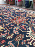 7'9 x 11'2 Antique Persian Heriz Rug - Blue Parakeet Rugs