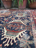 7'9 x 11'2 Antique Persian Heriz Rug - Blue Parakeet Rugs
