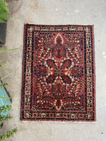 1'10 x 2'6 Antique floral Sarouk mat #2115 / 2x3 Vintage Rug - Blue Parakeet Rugs