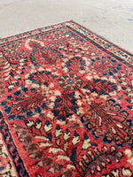 1'10 x 2'6 Antique floral Sarouk mat #2115 / 2x3 Vintage Rug - Blue Parakeet Rugs