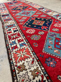 3'8 x 13'6 Antique Kazak Runner #758ML / Long Vintage Runner - Blue Parakeet Rugs