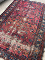 4'5 x 6'6 Antique floral berry ground Malayer rug #2114 / 5x7 Vintage Rug - Blue Parakeet Rugs