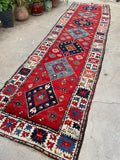 3'8 x 13'6 Antique Kazak Runner #758ML / Long Vintage Runner - Blue Parakeet Rugs