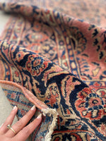 7'6 x 10'2 Antique Blush Sarouk rug #2462 - Blue Parakeet Rugs