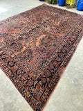 7'6 x 10'2 Antique Blush Sarouk rug #2462 - Blue Parakeet Rugs
