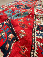 3'8 x 13'6 Antique Kazak Runner #758ML / Long Vintage Runner - Blue Parakeet Rugs