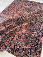 7'6 x 10'2 Antique Blush Sarouk rug #2462 - Blue Parakeet Rugs