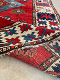 3'8 x 13'6 Antique Kazak Runner #758ML / Long Vintage Runner - Blue Parakeet Rugs