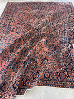 7'6 x 10'2 Antique Blush Sarouk rug #2462 - Blue Parakeet Rugs