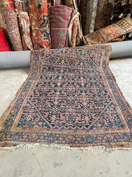 5'2 x 6'9 Square-ish Antique Persian Mahal rug #2655 / 5x7 Navy blue antique rug - Blue Parakeet Rugs