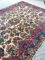 6' x 8'9 Antique 1920s floral design rug (#1112) - Blue Parakeet Rugs