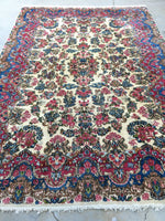 6' x 8'9 Antique 1920s floral design rug (#1112) - Blue Parakeet Rugs