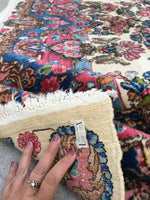 6' x 8'9 Antique 1920s floral design rug (#1112) - Blue Parakeet Rugs