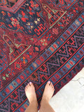 7'8 x 12'4 Antique Soumak Flat weave Rug - Blue Parakeet Rugs