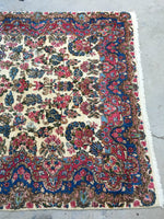 6' x 8'9 Antique 1920s floral design rug (#1112) - Blue Parakeet Rugs