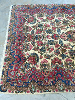 6' x 8'9 Antique 1920s floral design rug (#1112) - Blue Parakeet Rugs