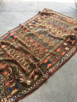 3'6 x 6'4 antique Kurdish rug / small 4x6 rug - Blue Parakeet Rugs