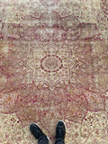 10’3 x 11’6 Antique floral design Kerman Lavar rug #1970ML / 10x12 Vintage rug - Blue Parakeet Rugs