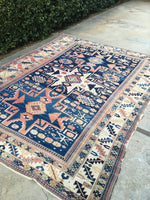 6'3 x 8'1 antique Caucasian rug (#898ML) - Blue Parakeet Rugs