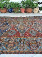 6'9 x 11'3 Antique Soumak / Soumak Flatweave Rug / Large Caucasian Rug - Blue Parakeet Rugs