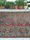 6'9 x 11'3 Antique Soumak / Soumak Flatweave Rug / Large Caucasian Rug - Blue Parakeet Rugs