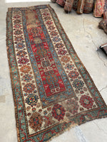 3'4 x 8'5 Antique worn Cacausian runner #960 / 3x9 Vintage Runner - Blue Parakeet Rugs