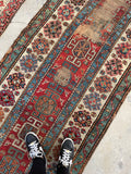 3'4 x 8'5 Antique worn Cacausian runner #960 / 3x9 Vintage Runner - Blue Parakeet Rugs