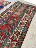 3'4 x 8'5 Antique worn Cacausian runner #960 / 3x9 Vintage Runner - Blue Parakeet Rugs