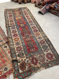 3'4 x 8'5 Antique worn Cacausian runner #960 / 3x9 Vintage Runner - Blue Parakeet Rugs