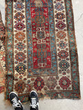 3'4 x 8'5 Antique worn Cacausian runner #960 / 3x9 Vintage Runner - Blue Parakeet Rugs