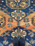 6'9 x 9'10 Antique Soumak / Soumak Flatweave Rug / Large Caucasian Rug - Blue Parakeet Rugs