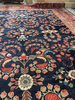 12'5 x 18' Antique Persian Navy Blue Mahal rug #2654 / 12x18 vintage rug - Blue Parakeet Rugs