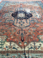 10'6 x 12'6 antique 19th Century Persian Serapi (#875ML) - Blue Parakeet Rugs