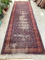 5'2 x 14'1 Worn Antique Persian runner #904 / 5x14 Vintage Runner - Blue Parakeet Rugs