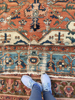 10'6 x 12'6 antique 19th Century Persian Serapi (#875ML) - Blue Parakeet Rugs