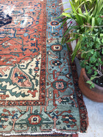 10'6 x 12'6 antique 19th Century Persian Serapi (#875ML) - Blue Parakeet Rugs