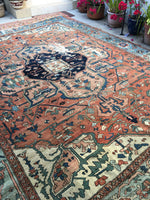 10'6 x 12'6 antique 19th Century Persian Serapi (#875ML) - Blue Parakeet Rugs