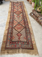 3’3 x 10’8 Antique Camel Hair Persian runner #236 / 3x11 Vintage runner - Blue Parakeet Rugs