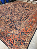 11'9 x 15'1 Antique Persian Mohajeran Sarouk rug #2659 / 12x15 vintage rug - Blue Parakeet Rugs