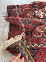 3'4 x 6 Antique Worn Turkoman rug #2574 / 3x6 Vintage rug - Blue Parakeet Rugs