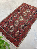 3'4 x 6 Antique Worn Turkoman rug #2574 / 3x6 Vintage rug - Blue Parakeet Rugs