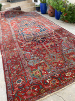 7'10 x 14'10 Antique Persian Heriz Rug #2575 - Blue Parakeet Rugs