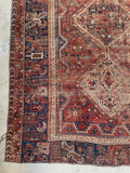 6'10 x 9'2 Worn Antique Persian Rug #2805 - Blue Parakeet Rugs